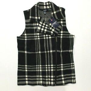 Chaps Asymmetrical-Zip Plaid Vest Black Plaid - M